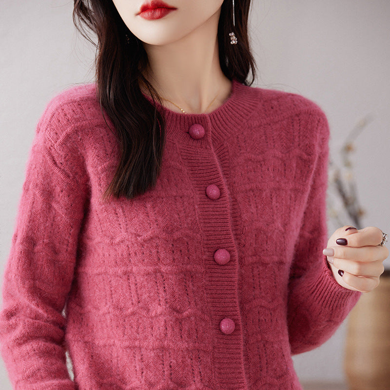 New Round Neck Cardigan Sweater For Women