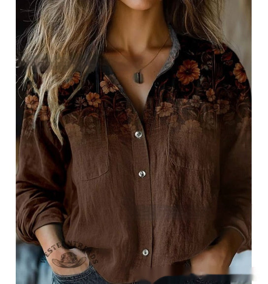 3D Printed Abstract Pattern Women's Long-sleeved Blouse