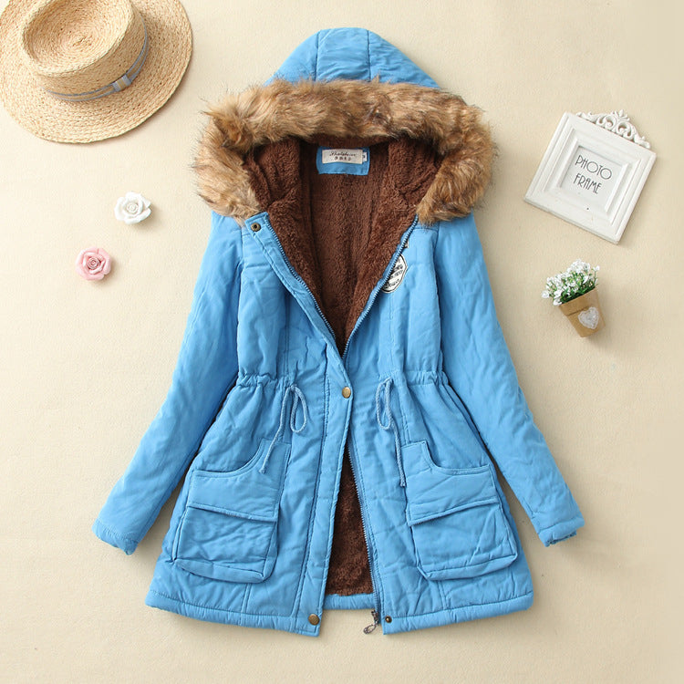 Autumn And Winter New Women's Plus Size Thickened Calibration Long-sleeved Hooded Lamb Wool Cotton-padded Jacket