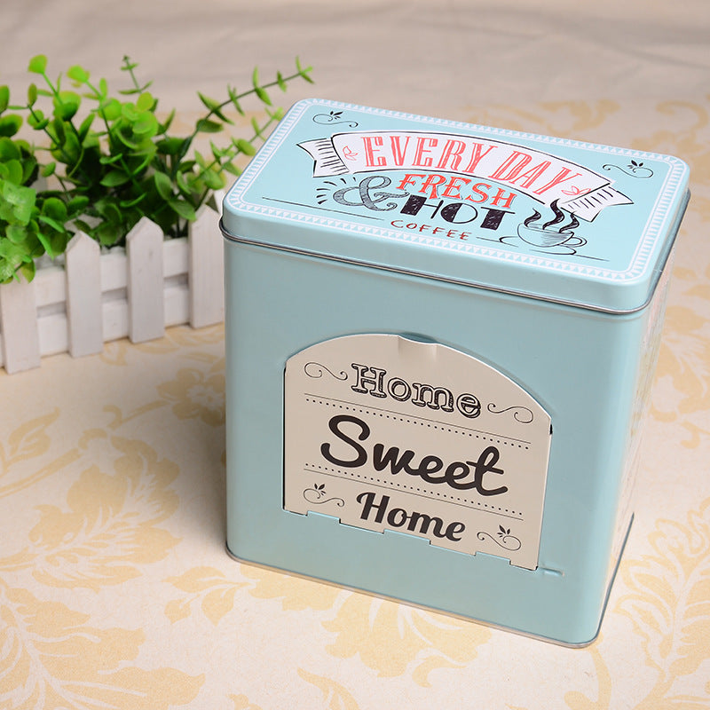 Creative American Style Tin Coffee Storage Box Snacks Candy Organizer Home Decor Metal Colletable Box