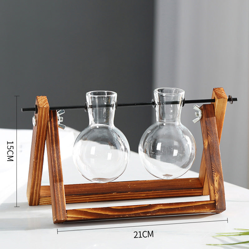 Creative Wooden Frame Hydroponic Green Dill Glass Vase