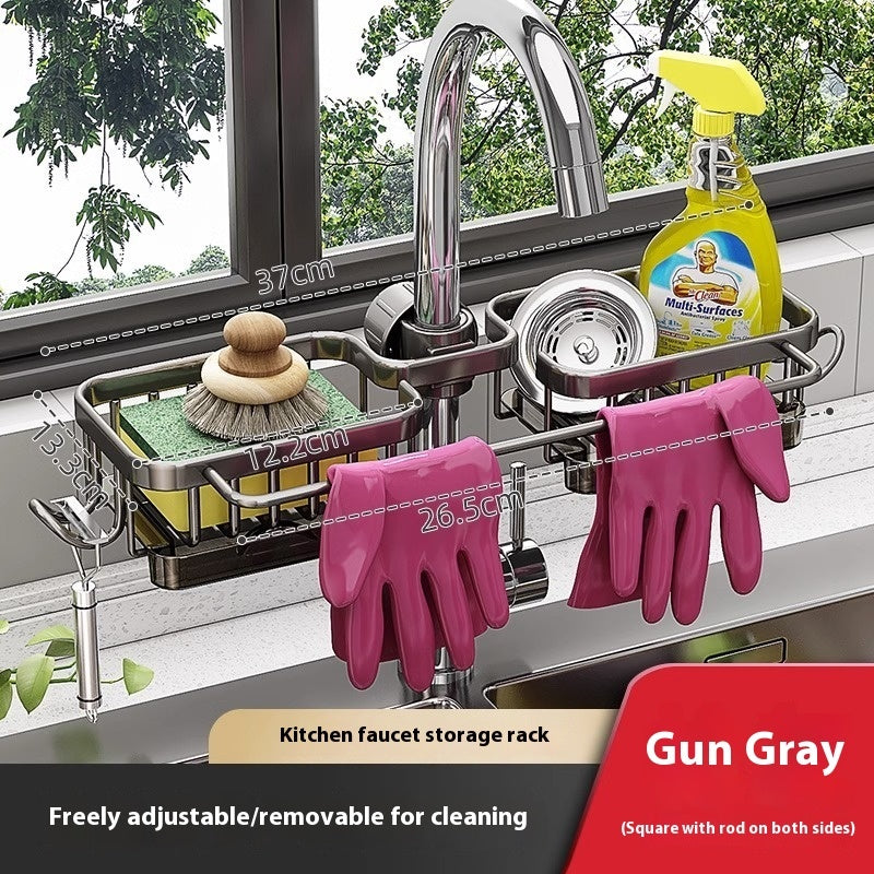 Alumimum Racks Hanging On A Faucet Kitchen Dishwashing