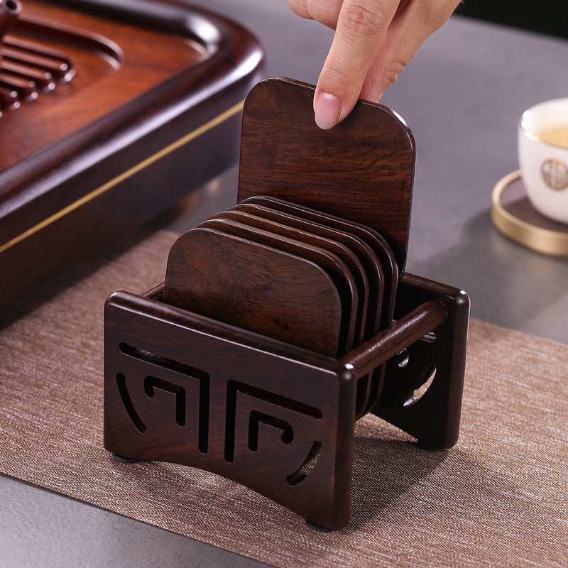 Ebony Solid Wood Tea Coaster Bracket Insulation Pad