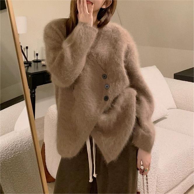 Mink Fur V-neck Irregular Sweater Cardigan For Women