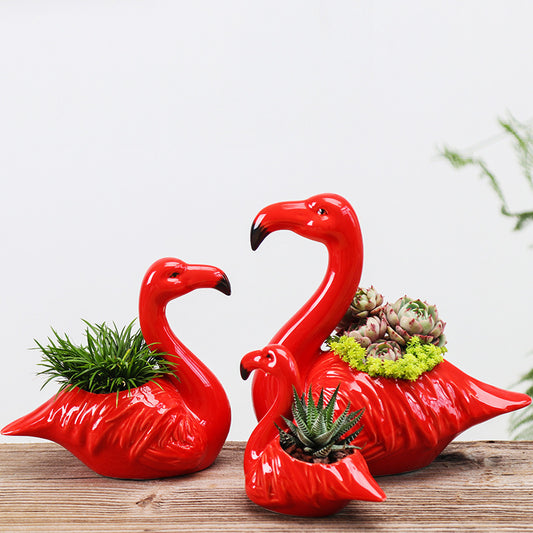 Red Flamingo Flower Pot Desktop Decoration Succulent Potted Cartoon