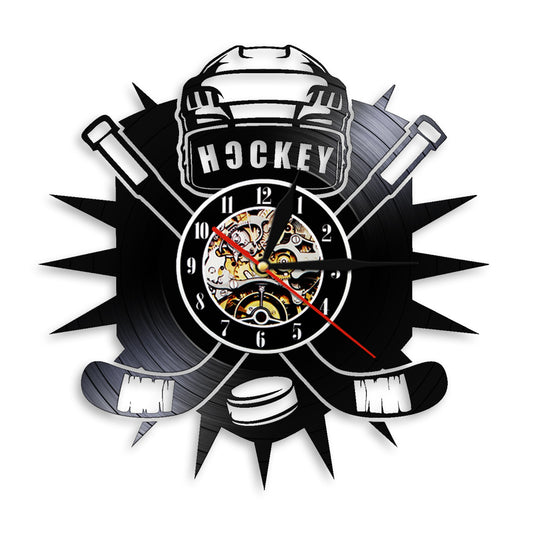 Ice hockey vinyl record wall clock