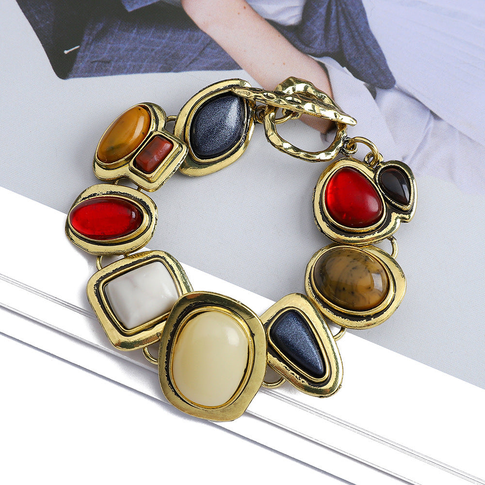 European And American Retro Style Fashion Natural Stone Geometric Crystal Glass Personality Bracelet