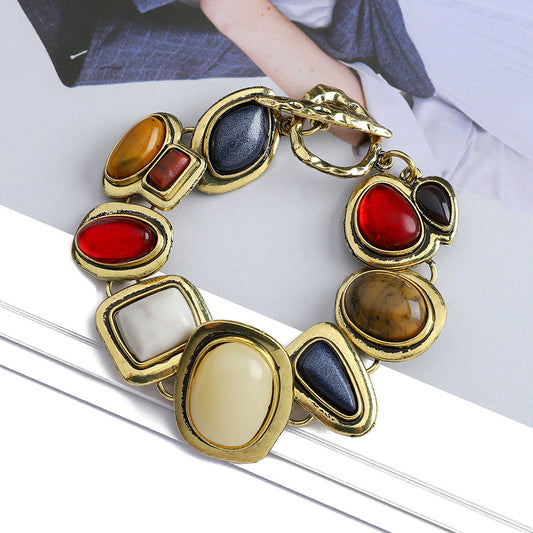 European And American Retro Style Fashion Natural Stone Geometric Crystal Glass Personality Bracelet