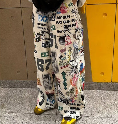 Men's And Women's Drawstring Wide-leg Pants Graffiti Pants