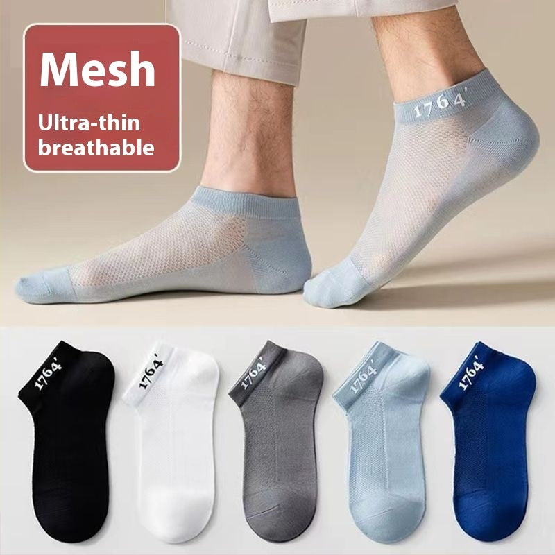 Men's Mid-calf Length Sock Ultra-thin Mesh Breathable Black And White Sports Stockings