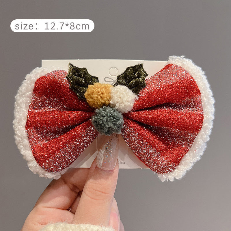 Red Big Bow Fur Ball Hair Accessories Christmas Decorations