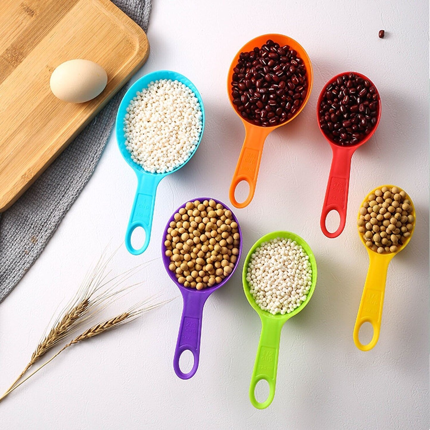 Multi-Color Measuring Cups And Spoons 12 Piece Set Plastic Cooking Kitchen Tools