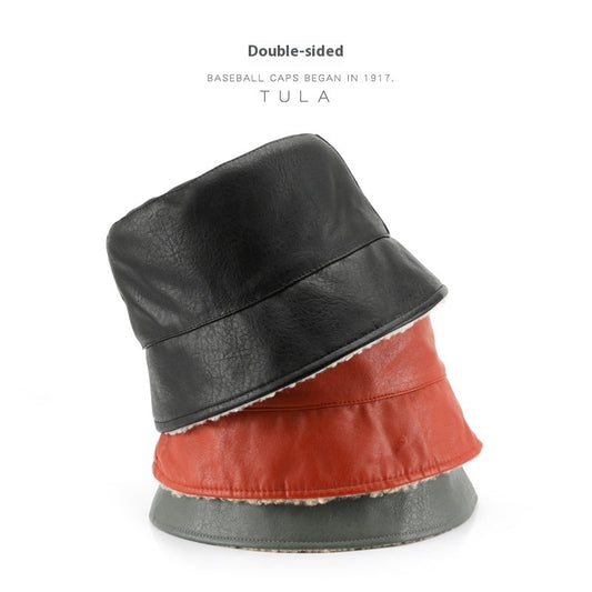 Personalized Women's Spring And Autumn Double-sided Solid Color Leather Bucket Hat Outdoor Sports