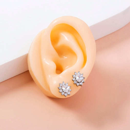 Oval Flowers, Zircon earrings, earrings