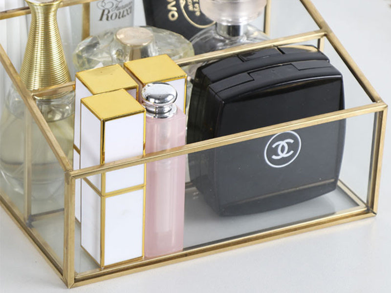 Brass glass cosmetic storage box