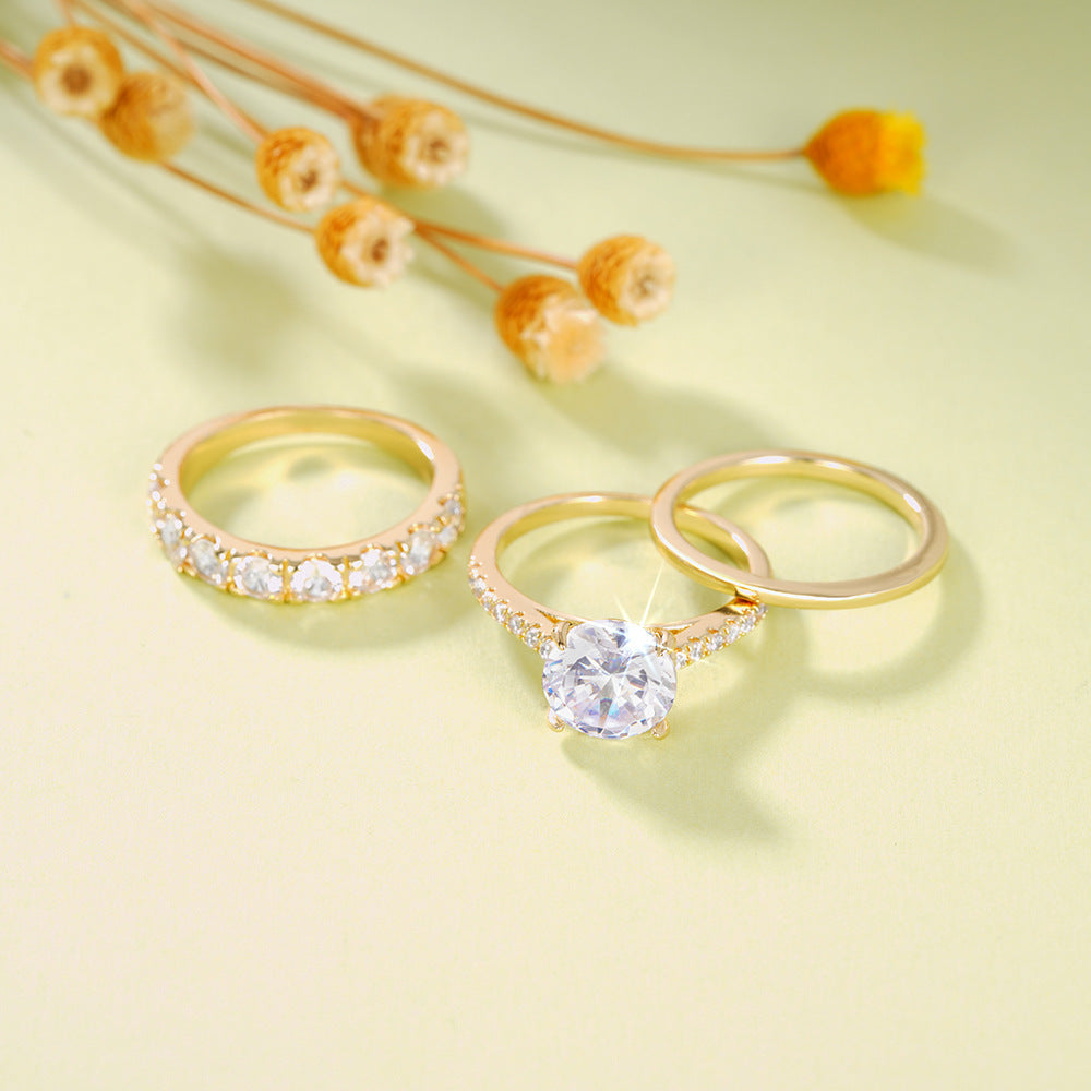 Elegant Three-piece Set Inlaid Zircon Elegant Diamond Ring