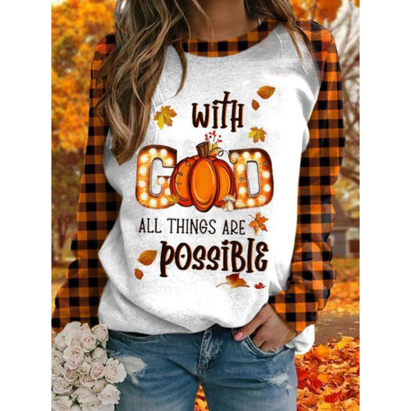 Women's Printed Long Sleeve Crew Neck Sweater