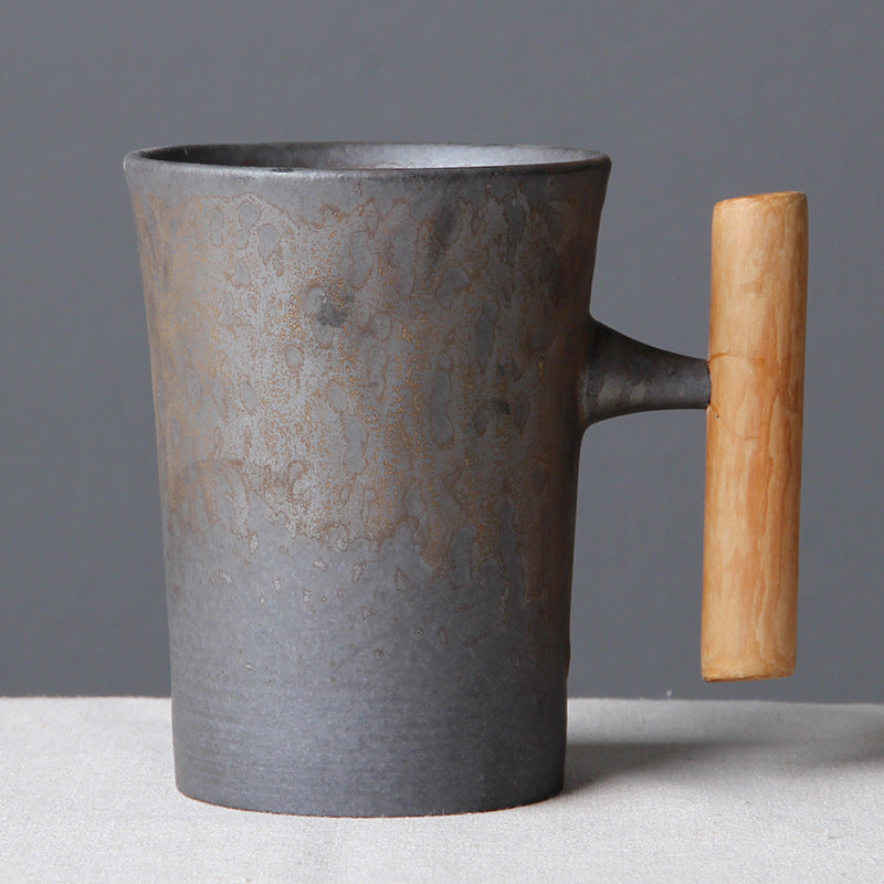 Personality ceramic mug with wooden handle