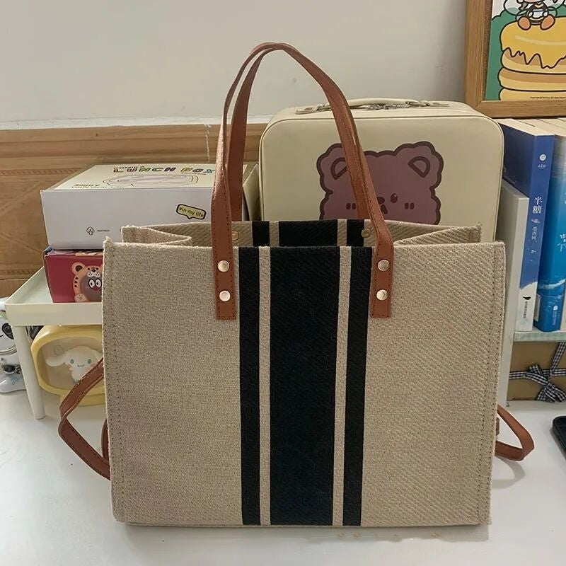 Women's Portable Briefcase Professional Commute Striped Minimalist Shoulder Bag