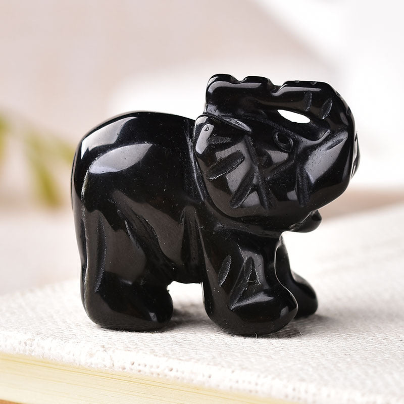 Crystal semi-precious stone carved elephant ornament