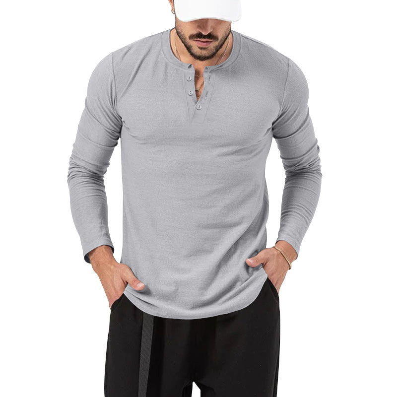 European And American Men's T-shirt Henley Shirt Long Sleeve