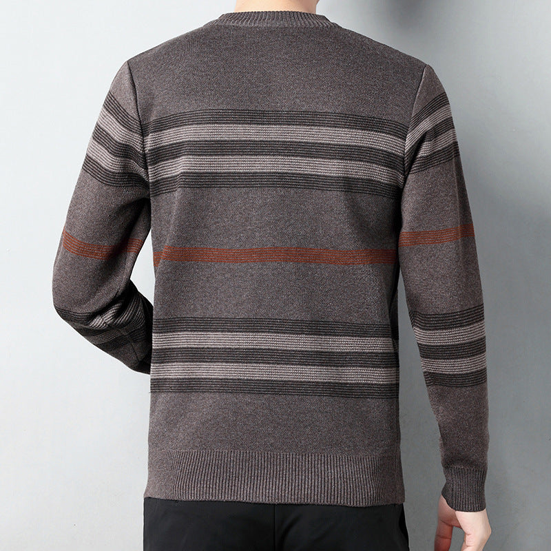 Men's Fashion Striped Color-block Crew Neck Sweater