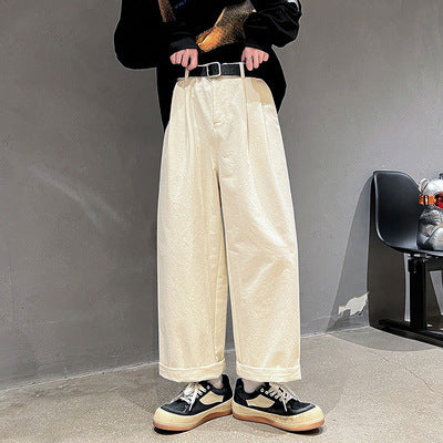 Men's Simple Japanese Loose Straight Washed Cotton Trousers