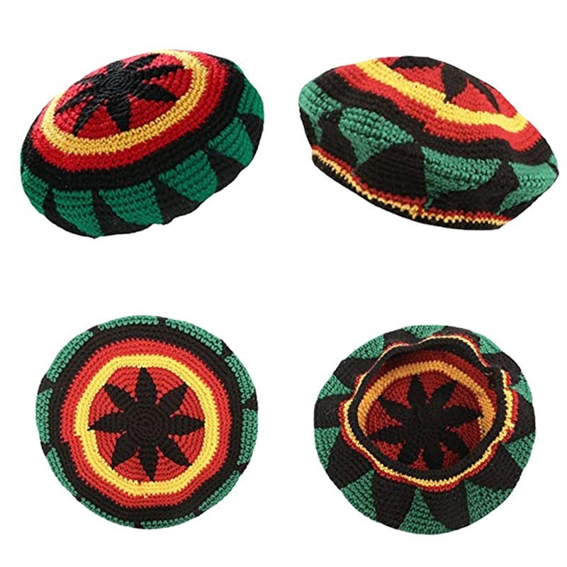 Halloween Jamaica Reggae Children Woolen Cap Handmade Knitted Rainbow Striped Festival Funny Wear