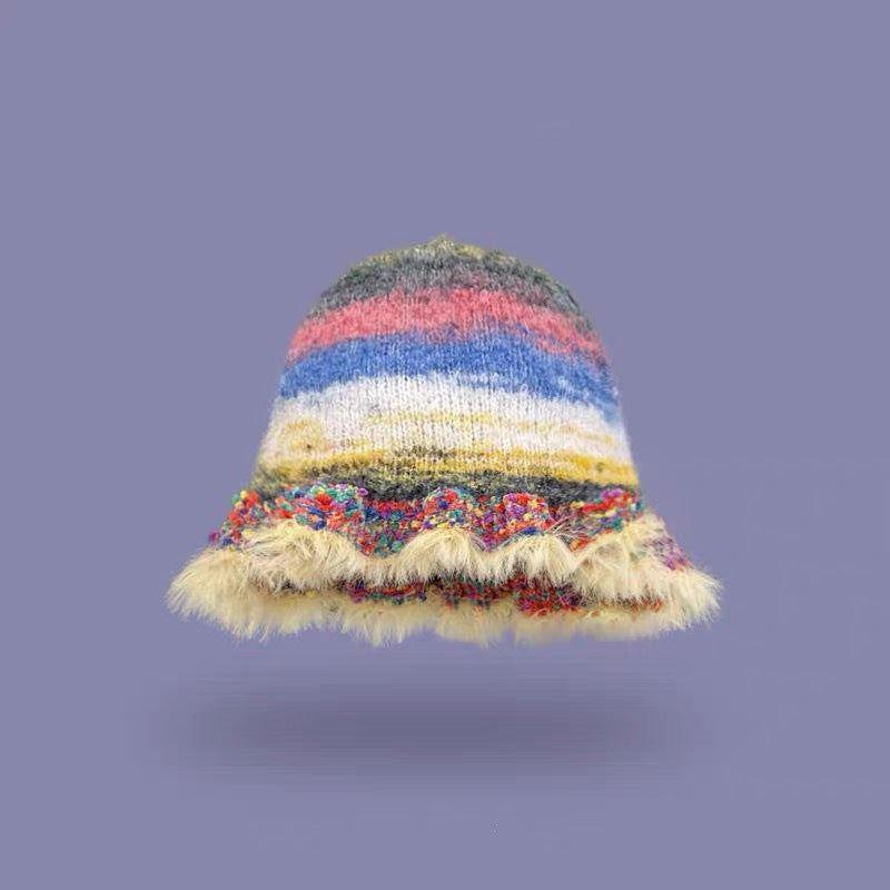 Rainbow Striped Oil Painting Knitted Woolen Cap