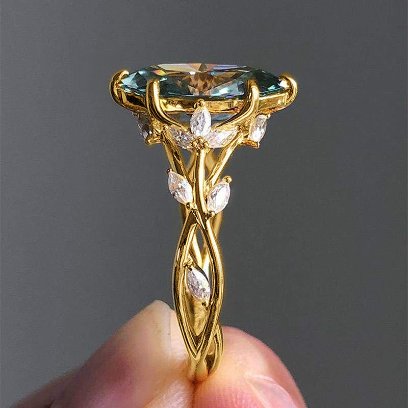 Zircon Ring Female Court Leaf Vine Design