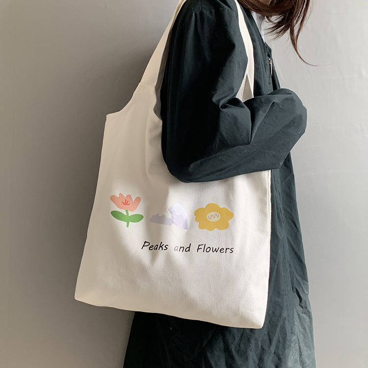 Hyuna Flower Canvas Bag with the Same Paragraph