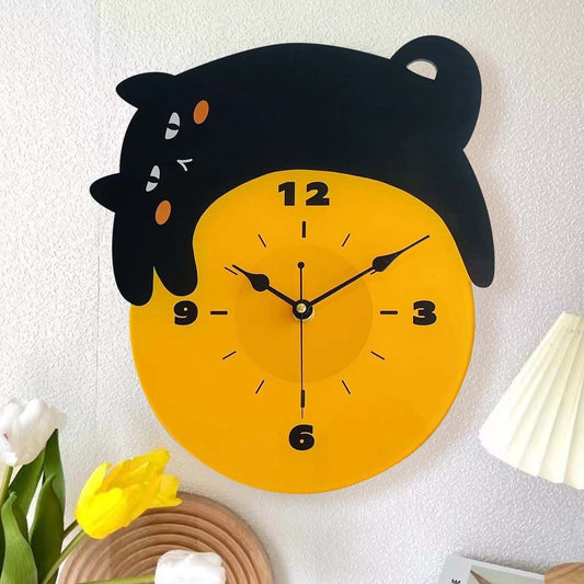 Cute Cartoon Kitten Noiseless Clock Living Room Bedroom Furnishing Decoration Acrylic