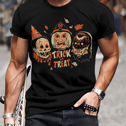 Men's Skull Pattern Printed T-shirt, Casual Short Sleeve Round Neck T-shirt, Men's Summer Outdoor Clothing