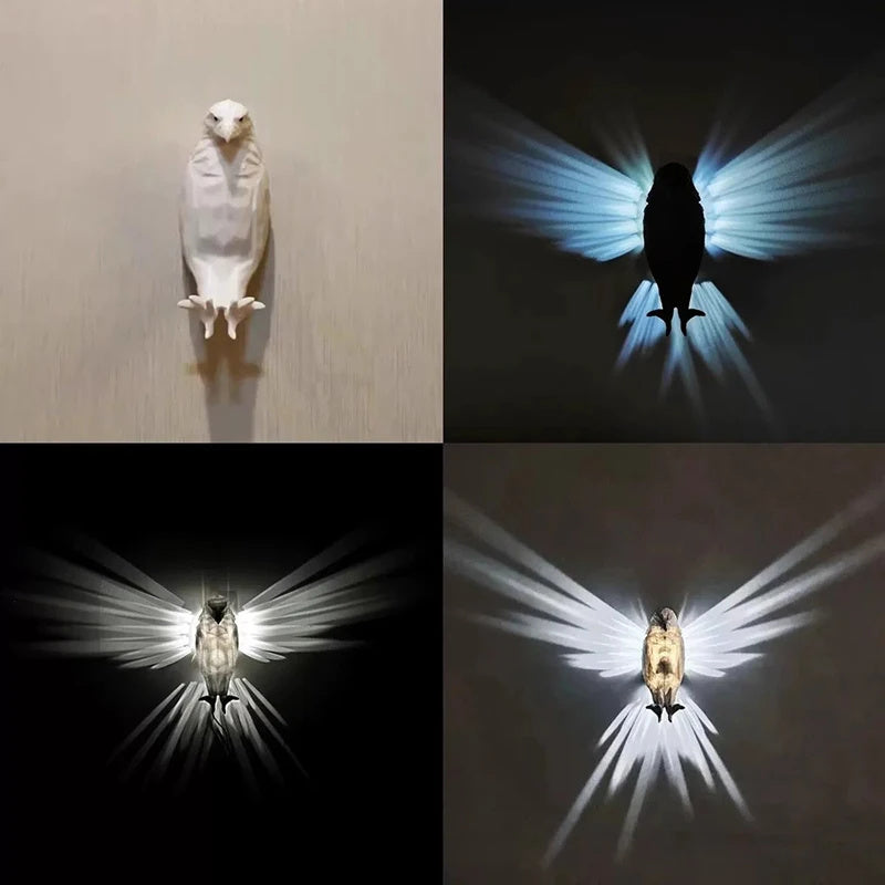 Modern Creative Bird Wall Lamp Owl Eagle Shape Projector Atmosphere Sconce Light 3D Print Body Animal Lighting Lustre Home Decor