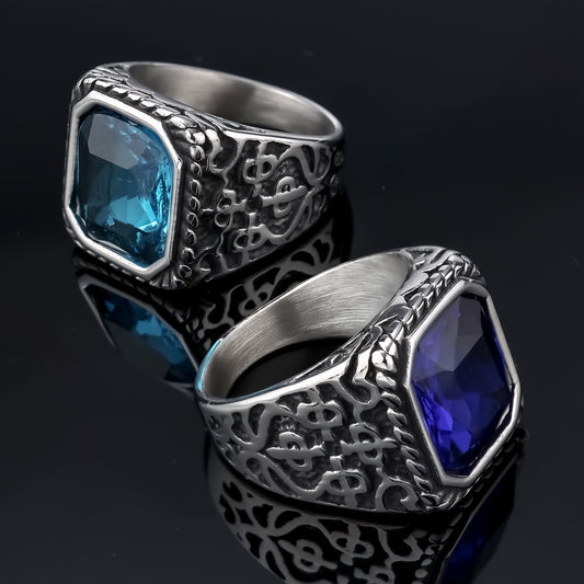 Stylish And Unique Vintage Rune Gemstone Stainless Steel Polished Ring