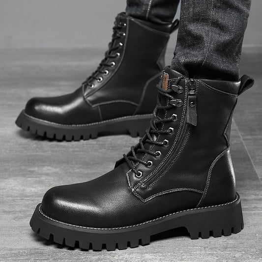 Worker Boot High Top British Style Thick Bottom Fleece-lined