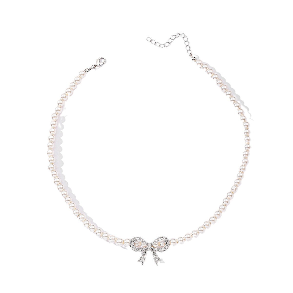 Fashion Pearl Necklace With Diamond Bow