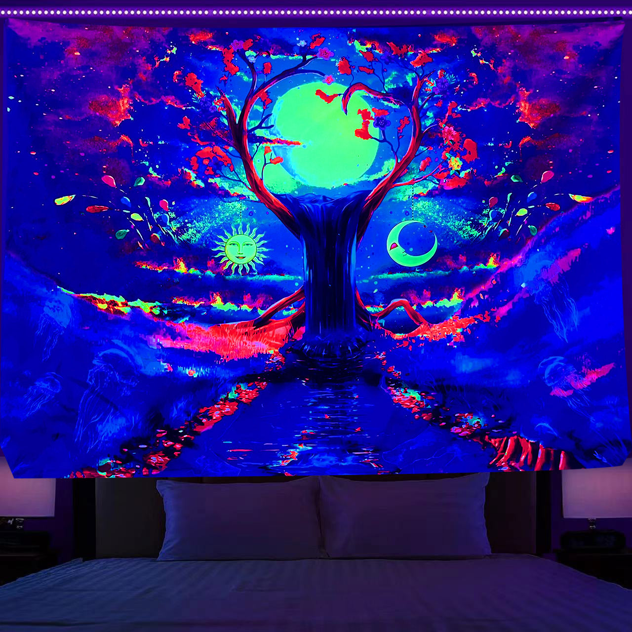 Home Fashion Simple Mushroom Tree Of Life Print Fluorescent Tapestry