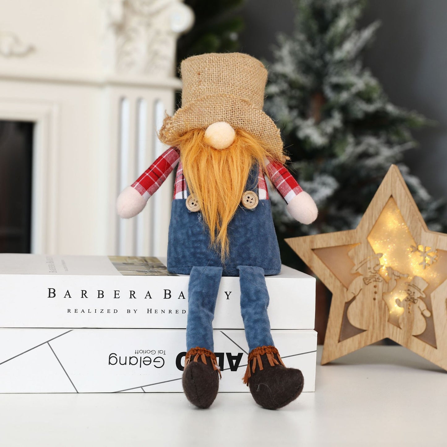 Christmas Denim Suspenders Faceless Doll