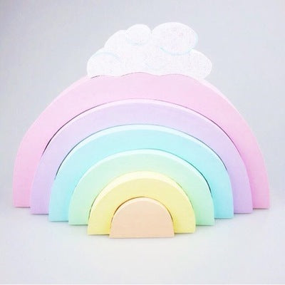 Wooden rainbow building block set