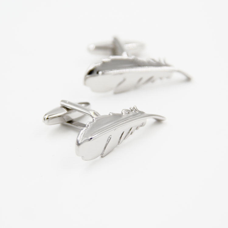 Simple Men's French Style Silver Feather Shape Cufflinks Nail