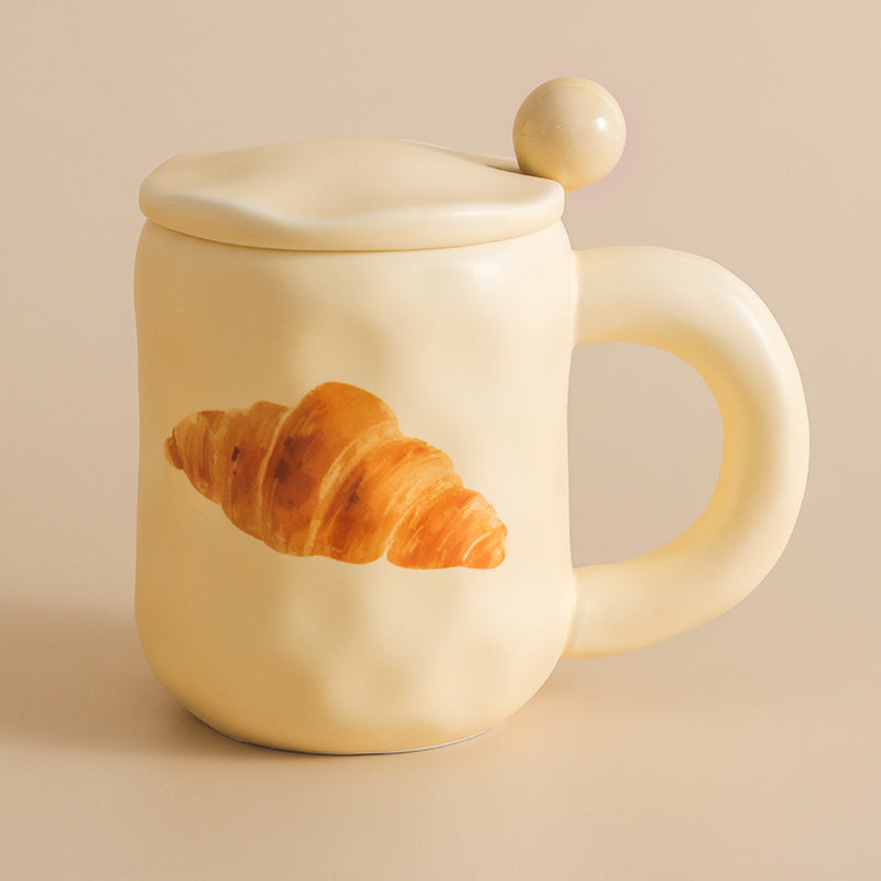 Cute Bread Mug With Lid Spoon