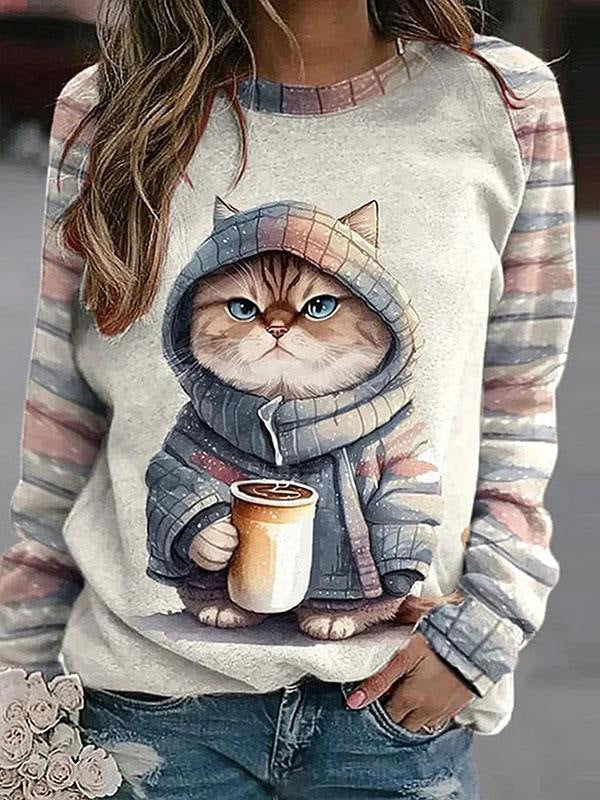 Printed Cute Round Neck Pullover Long Sleeve