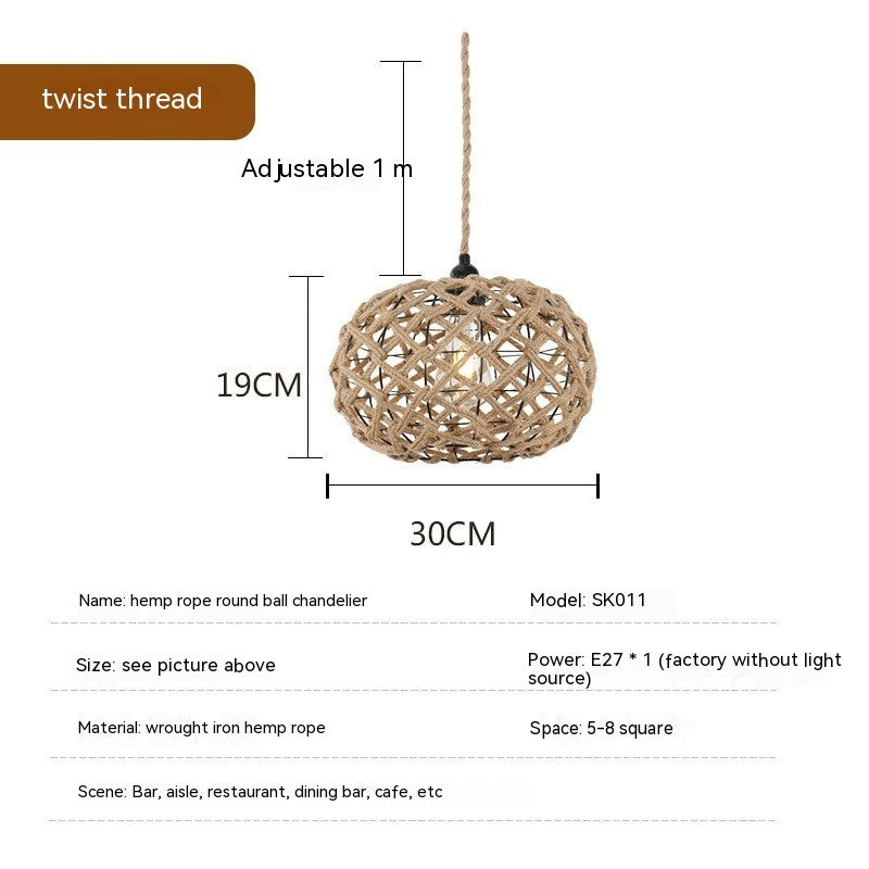 Hemp Rope Retro Industrial Style Restaurant American Country Creative Ceiling Lamp