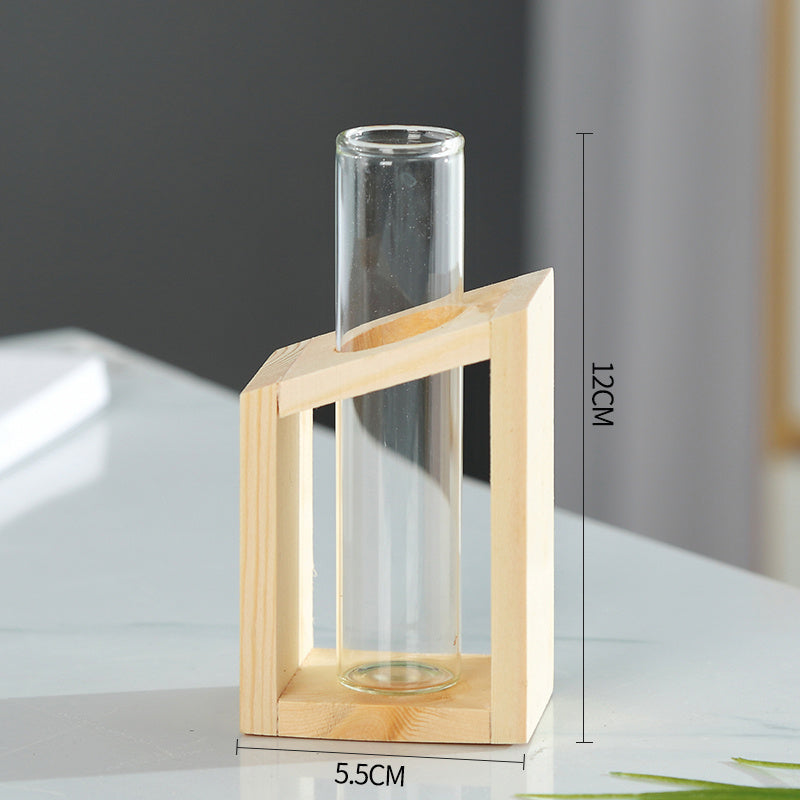 Creative Wooden Frame Hydroponic Green Dill Glass Vase