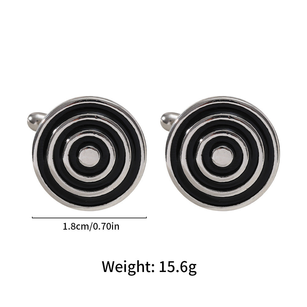 European And American Round Geometric Black Gemstone Cufflinks