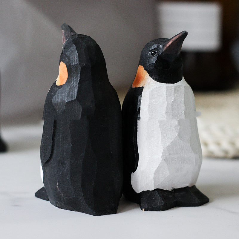 Nordic Pure Hand Carved Solid Wood Emperor Penguin Handicraft Ornaments Creative Soft Decoration