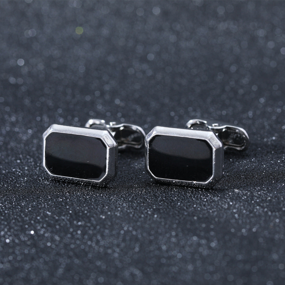 European And American Round Geometric Black Gemstone Cufflinks