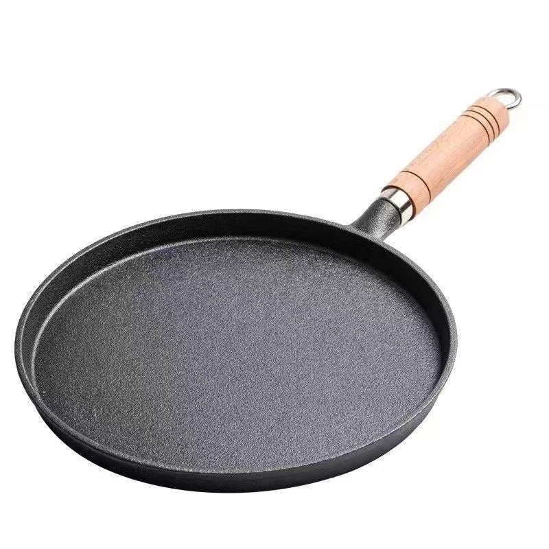 Cast Iron Pan Household Pancakes Scallion Pancake Stall Upgrade Walnut Handle Universal Non-stick Uncoated