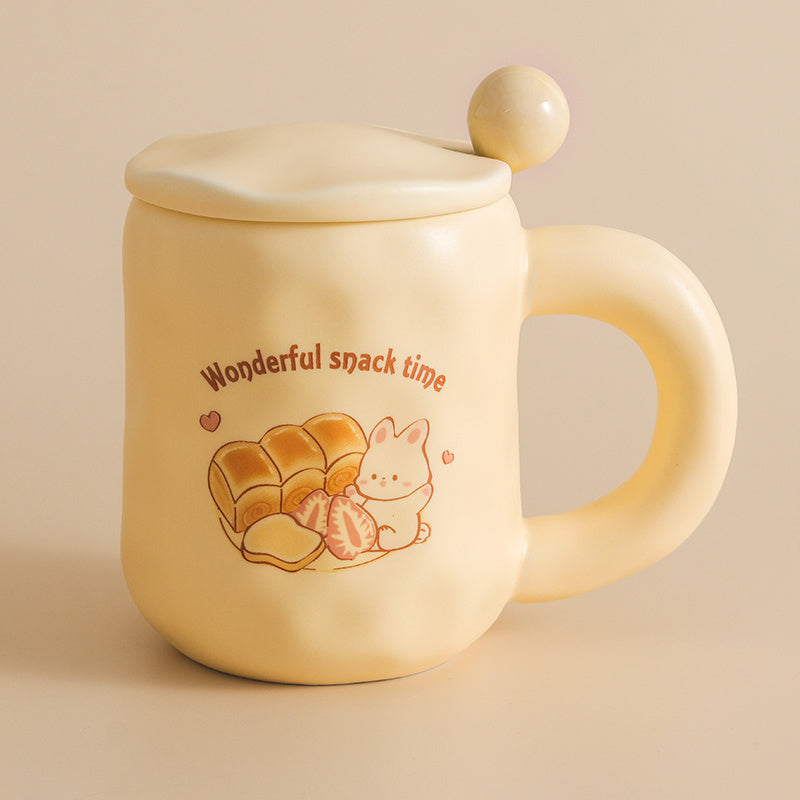 Cute Bread Mug With Lid Spoon